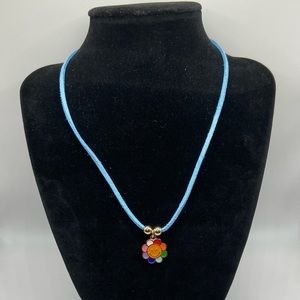 Daisy Flower Smiley Happy Face Faux Leather String Cord Charm Necklace